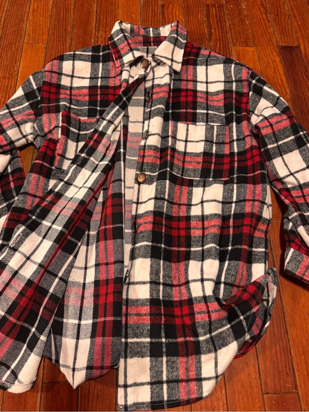 Chic Nation Red, Black & White Plaid Button-Down Shirt flannel